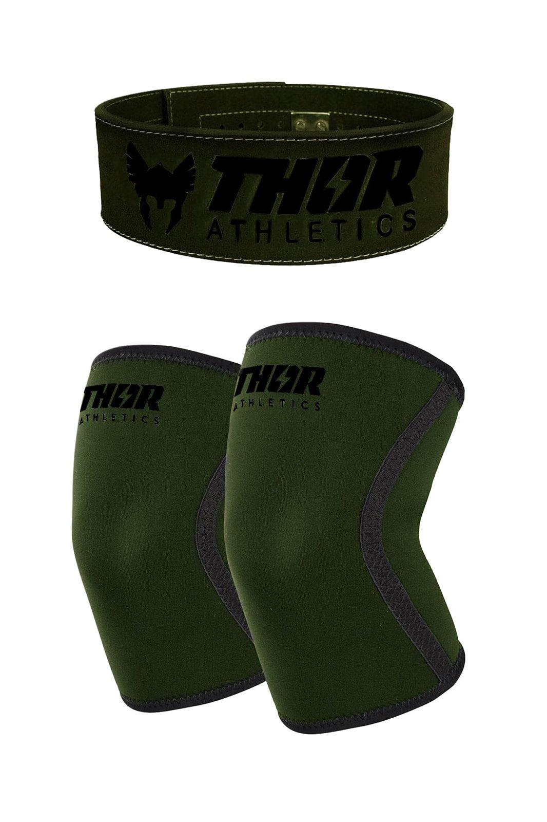 Army Green Powerlift Riem + Knee Sleeves Bundel Krachttraining