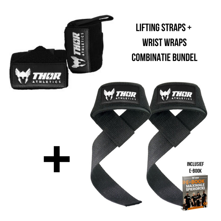 Thor Athletics Lifting Straps + Wrist Wraps 60cm - Combinatie Bundel - Zwart - Inclusief E-Book