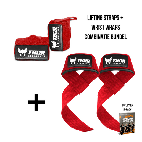 Lifting Straps + Wrist Wraps - Rood - Inclusief E-Book