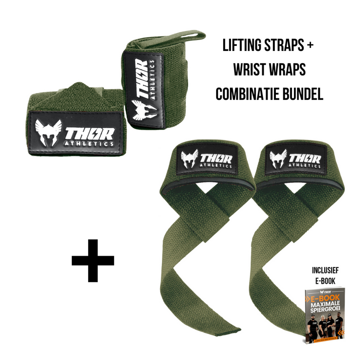 Thor Athletics Lifting Straps + Wrist Wraps 60cm - Combinatie Bundel - Army Green - Inclusief E-Book